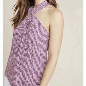 Maeve by Anthropologie Mica Keyhole Halter Style Pink Gometric Print Blouse Sz 0